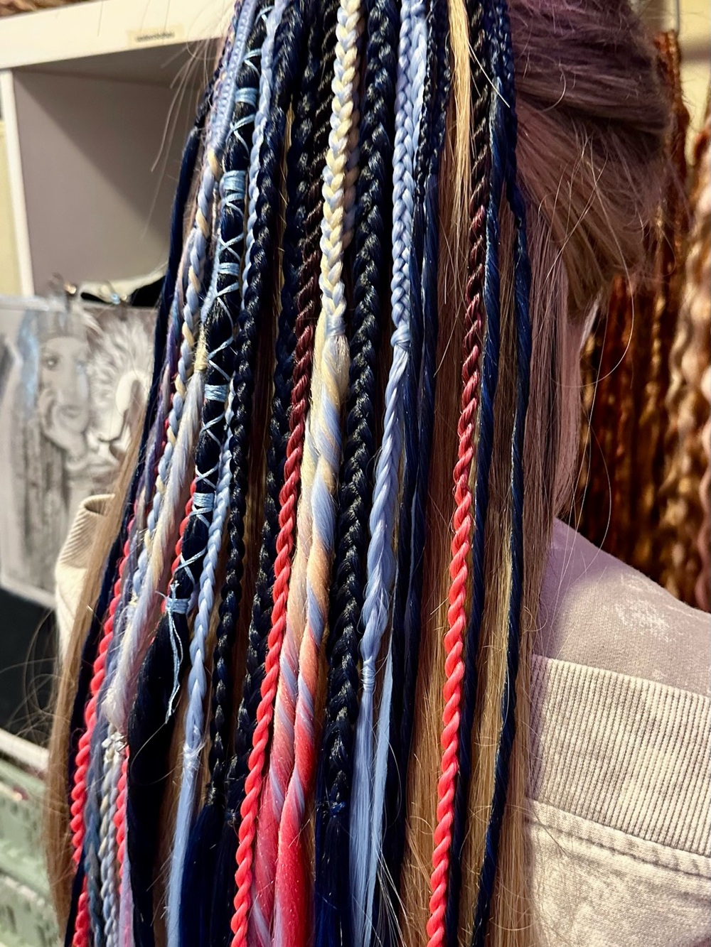 Blue & Neon Pink Braided Hair Extensions - Picture 6 of 6